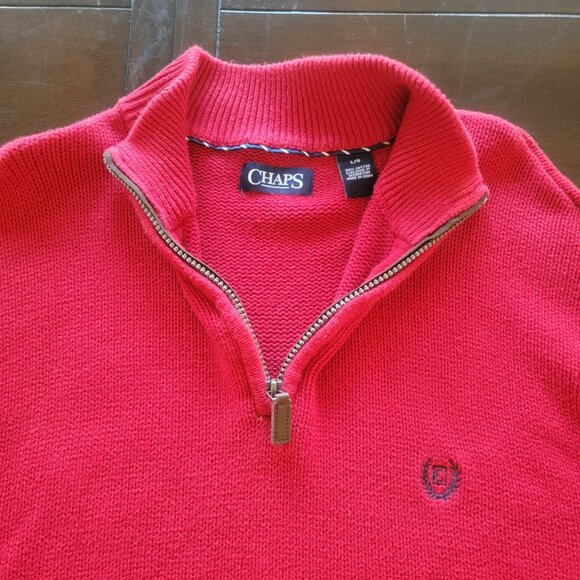 Men's Chaps 1/4 zip tight woven knit red sweater L - Picture 1 of 3